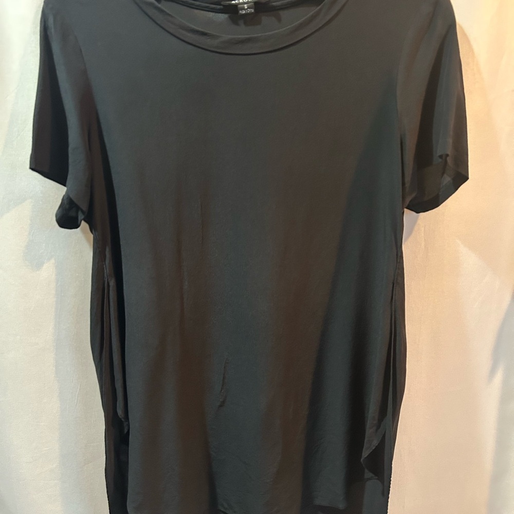 Dark gray silk blouse with high side slits NWOT